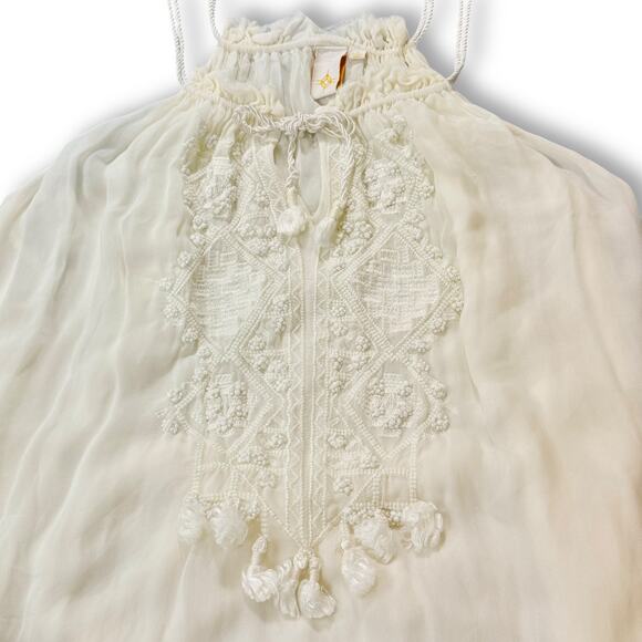 Andree DeLair‎ Anthropologie Embroidered Tunic Tassel Ethereal Boho Halter Top L - Picture 7 of 9
